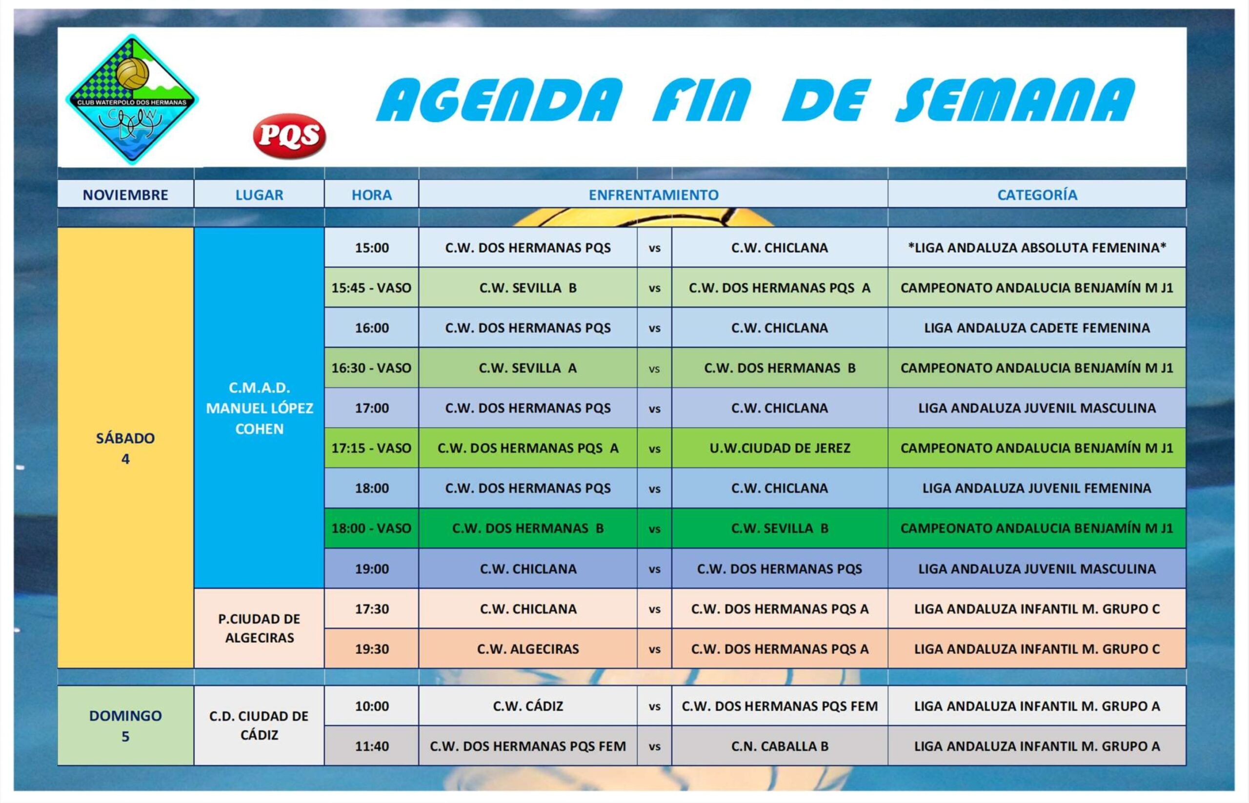 Agenda Del Fin De Semana Del Club Waterpolo Dos Hermanas PQS Club